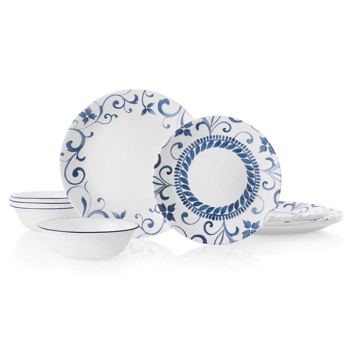 12-Piece Dinnerware Set Service for by Corelle – Vitrelle® glass, Blue, Pack of 12, Model 3516
