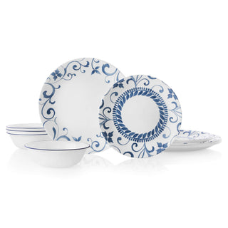 12-Piece Dinnerware Set Service for by Corelle – Vitrelle® glass, Blue, Pack of 12, Model 3516