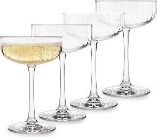 Libbey Paneled Cocktail Coupe Glasses, 8 Oz Stemmed, Set of 4