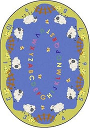 Joy Carpets Kid Essentials Infants & Toddlers Lamby Pie Rug, Multicolored, 10'9" x 13'2" Oval