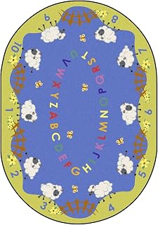 Joy Carpets Kid Essentials Infants & Toddlers Lamby Pie Rug, Multicolored, 10'9" x 13'2" Oval