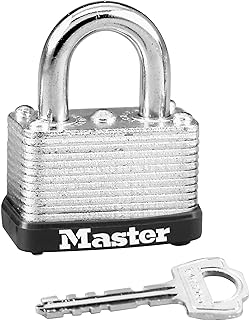 Master Lock Silver Laminated Steel Warded Padlock, Keyed Padlock for Indoor or Outdoor Use, 1-1/2-Inch Wide Body, 5/8-Inch Shackle Height, 22D