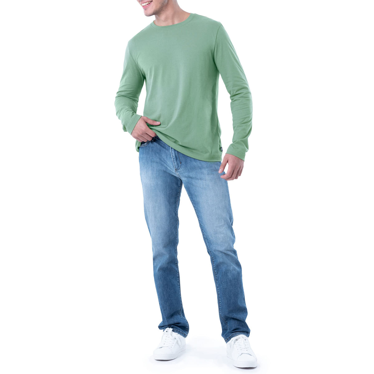 mens Long Sleeve Cotton T-shirt T Shirt – Cotton, Basil, Model WRT21800