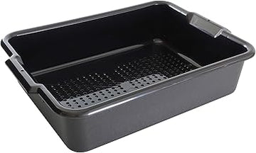 Thunder Group PLBT505BPF Bus Box, 1-Compartment, 21-1/2"L x 15-3/8"W x 5" deep, Perforated, Integrated Handles, Stackable, Polypropylene, Black
