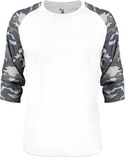 Vintage Camo Tri-Blend Baseball Tee by Badger