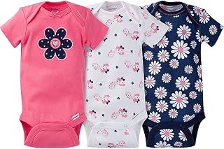 Gerber Baby Girls Bodysuits 3 Pack (Newborn, Flower)