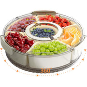 AYauGamA Rotating Divided Serving Tray, 6 Compartments with Lid and Handle, White