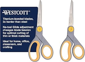 Westcott 8” Titanium Bonded Scissors with Adjustable Glide and Soft Handle, 2-Pack- Durable Multipurpose Scissors for Office, Home, and School Use, Sharp Precision Blades for Everyday Cutting