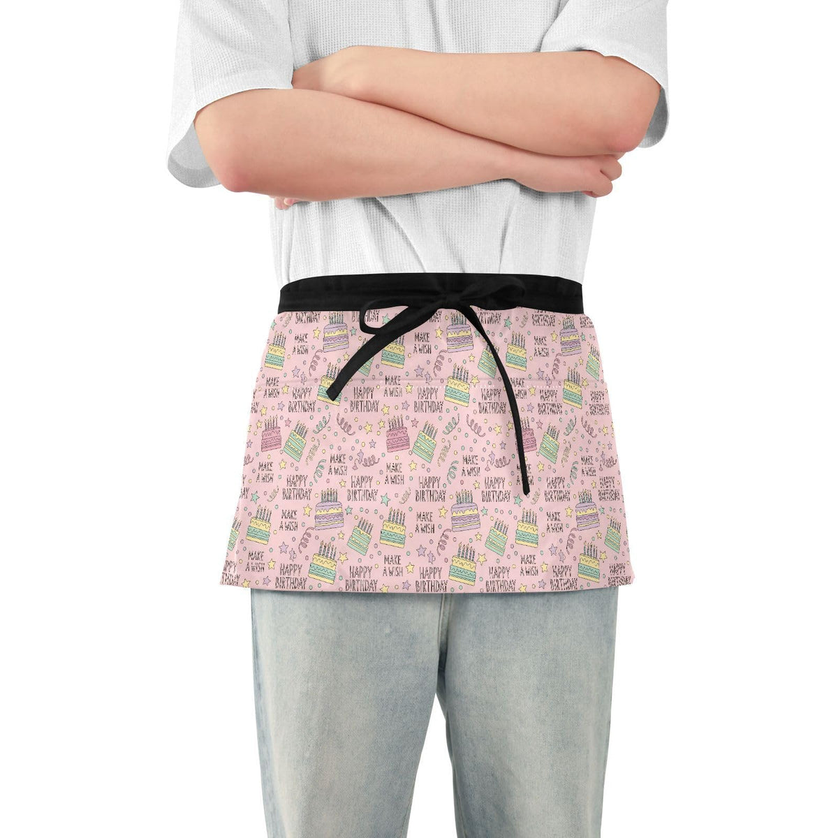 Birthday Pattern Pink 3-Pocket Server Apron Professional Waist Apron for Waitress by SDMKA – 25.2" x 11.8", Polyester, I310, Model g513182367p1023c1088s2479
