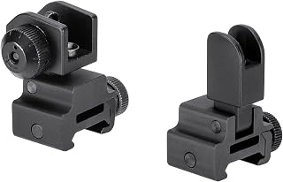 Barska Flip Up Sight Set with Dual Aperture Rear and A2 Front – Spring Loaded Folding Quick Deployment – Fits Picatinny and Weaver