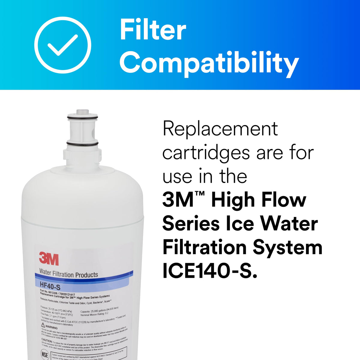 Water Filtration Replacement Cartridge for Commercial Ice Maker Machines HF40-S for High Flow Series ICE140-S by 3M – 1 Count (Pack of 1), Polypropylene (PP), White, Model 80151