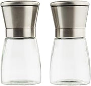 Tablecraft 12835 Glass Salt & Pepper Mill Set, 6 oz Each, Adjustable Grinder, Easy to Refill & Clean, Clear Glass, Set of 2 – Ideal for Kitchen or Tabletop Use