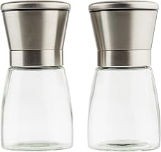 Tablecraft 12835 Glass Salt & Pepper Mill Set, 6 oz Each, Adjustable Grinder, Easy to Refill & Clean, Clear Glass, Set of 2 – Ideal for Kitchen or Tabletop Use