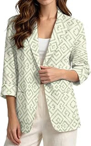 Women‘s 3/4 Sleeve Linen-Like Blazer, One-Button Suit Jacket