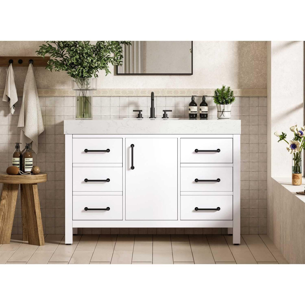 Nathan Bathroom Vanity White by Lighting Design – Wood, White, Model VF60648WH