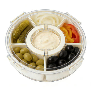 Fevbcnrj Divided Relish Tray with Lid, 10.6 Inch, White