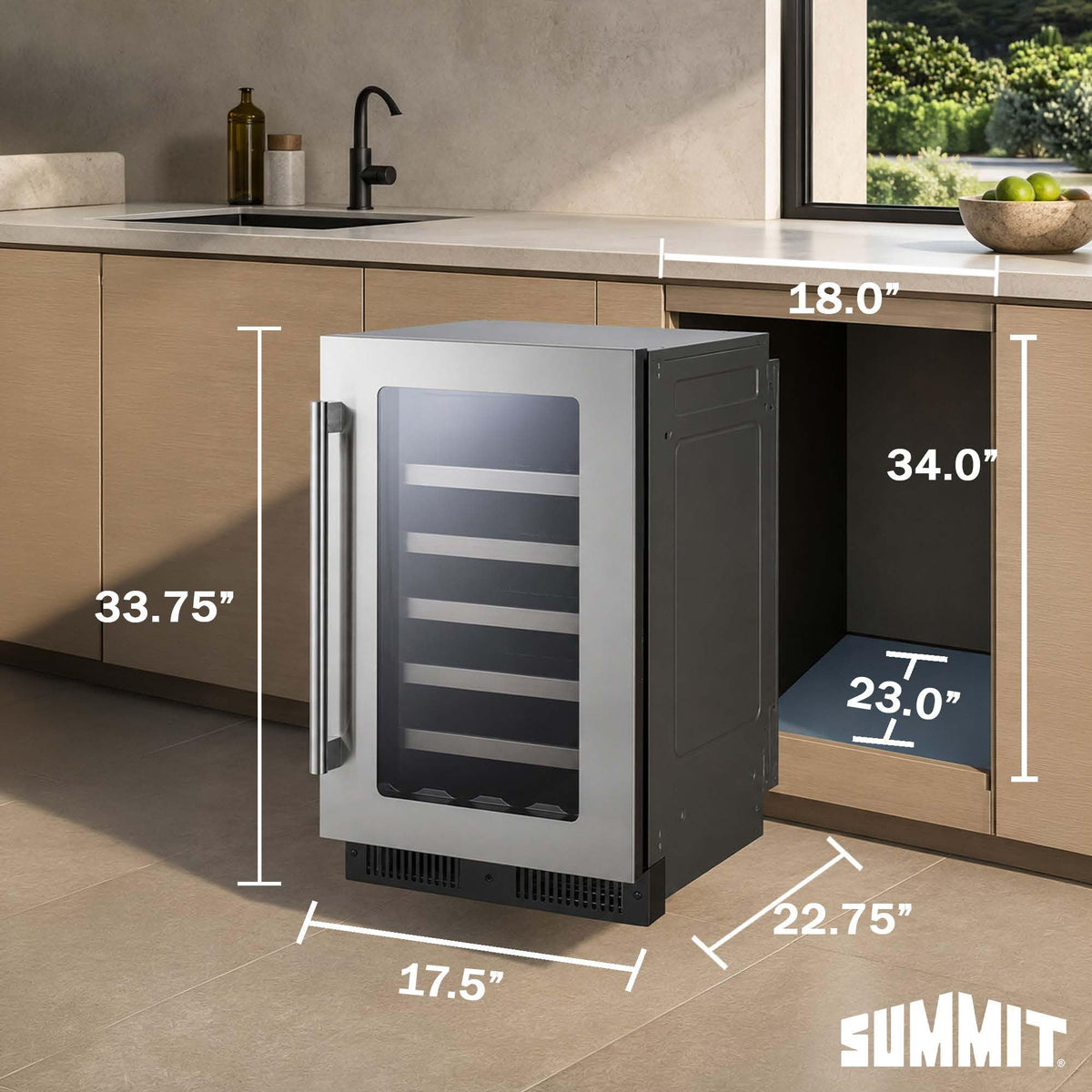 Summit 18” Built-In Wine Cellar by Summit Appliance – 18", 2.9 cubic_feet, wood, Stainless Steel, Model CL18WC