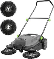 Steelite Walk-Behind Hand Push Floor Sweeper, 26.8" Sweeping Width Floor Sweeper Manual Non-Electric, 6.35 Gal Waste Container, Angle & Height Adjustable Folding Handle for Walkway, Yard, Driveway