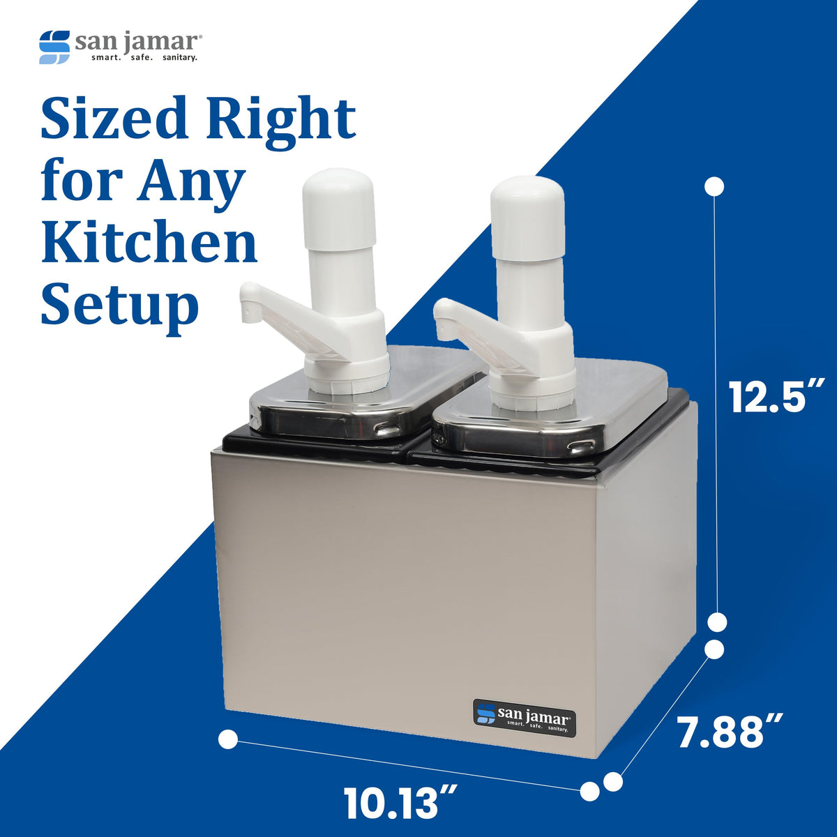 San Jamar Stainless Steel Condiment Pump Service Center with 2 Wells Black Jars by Carlisle FoodService Products – 12 x 8.25 x 8", Stainless Steel, Stainless, Model P9712