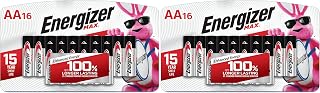 Energizer AA Batteries, Max Double A Battery Alkaline, 16 Count (Pack of 2)