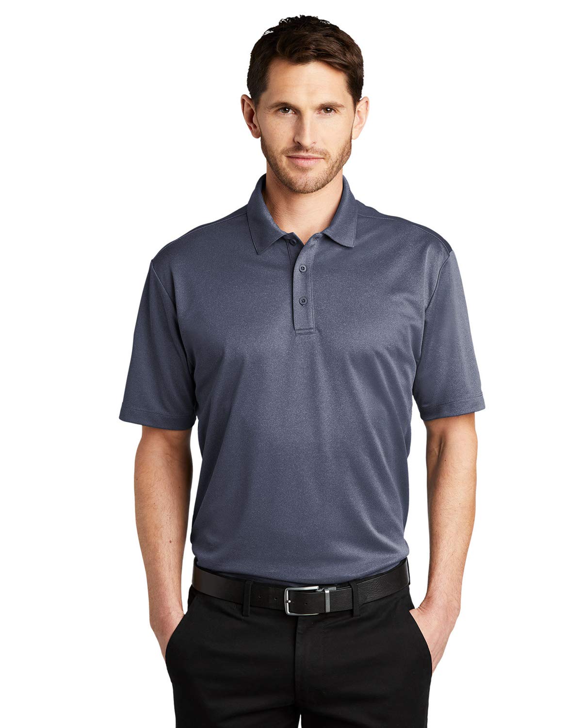Unisex Heathered Silk Touch Performance Polo by Port Authority – Small, Polyester Blend, Navy Heather, Model K542