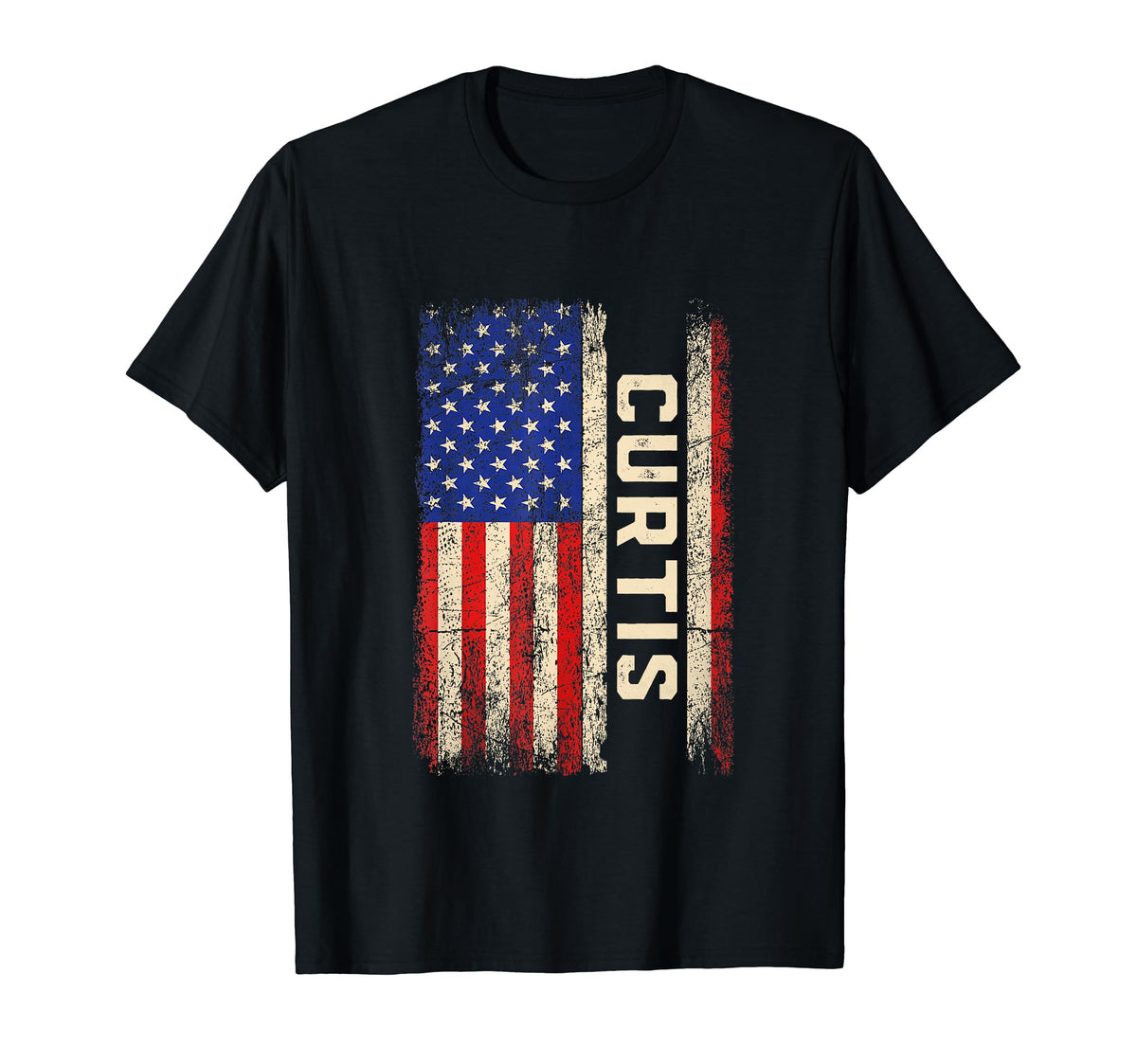 Curtis First Name Shirt Curtis Name American Flag T-Shirt by Personalized Curtis Name Designs.M12 – Polyester, Black