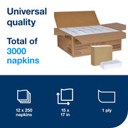 White Dinner Napkin by Tork – 8.5" x 3.8", Paper, white, Pack of 3000, Model N5181A
