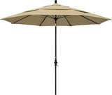 California Umbrella 11' Round Crank Lift, Collar Tilt, Aluminum Pole, Fiberglass Rib Patio Umbrella, Black Finish, Sunbrella Antique Beige