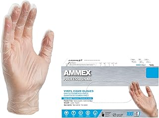 AMMEX Vinyl Gloves Disposable 4 mil Clear Plastic Exam Grade and Food Safe