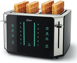 Oster 4-Slice Toaster Touch Screen Stainless Steel Digital Timer 6 Shade Settings Easy to Clean Removable Crumb Tray