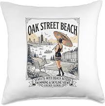 Vintage Oak Street Beach Chicago Design Throw Pillow