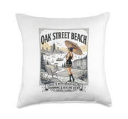 Vintage Oak Street Beach Chicago Design Throw Pillow by Lakefront Summer Co – 18x18, polyester twill fabric, Multicolor, Model GTTR67A1JVSUS_18X18