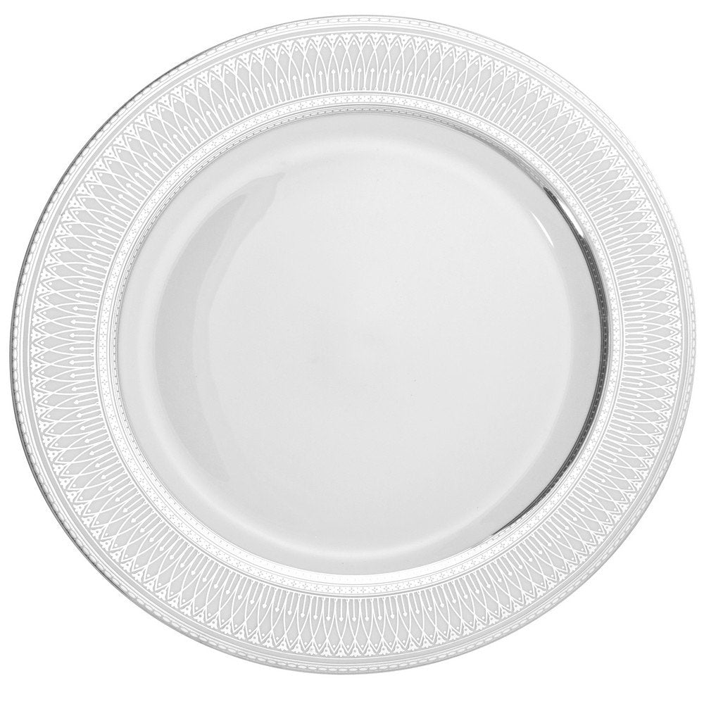 Iriana 12" Charger/Buffet Plate by 10 Strawberry Street – 12x-x1, Porcelain, White/Silver, Model IRIANA-24SLV