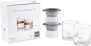 Schott Zwiesel Ultimate Whiskey with 2 Double Old Fashioned Bar/Cocktail Glasses Paired with 2 Large Sphere Ice Molds, Clear