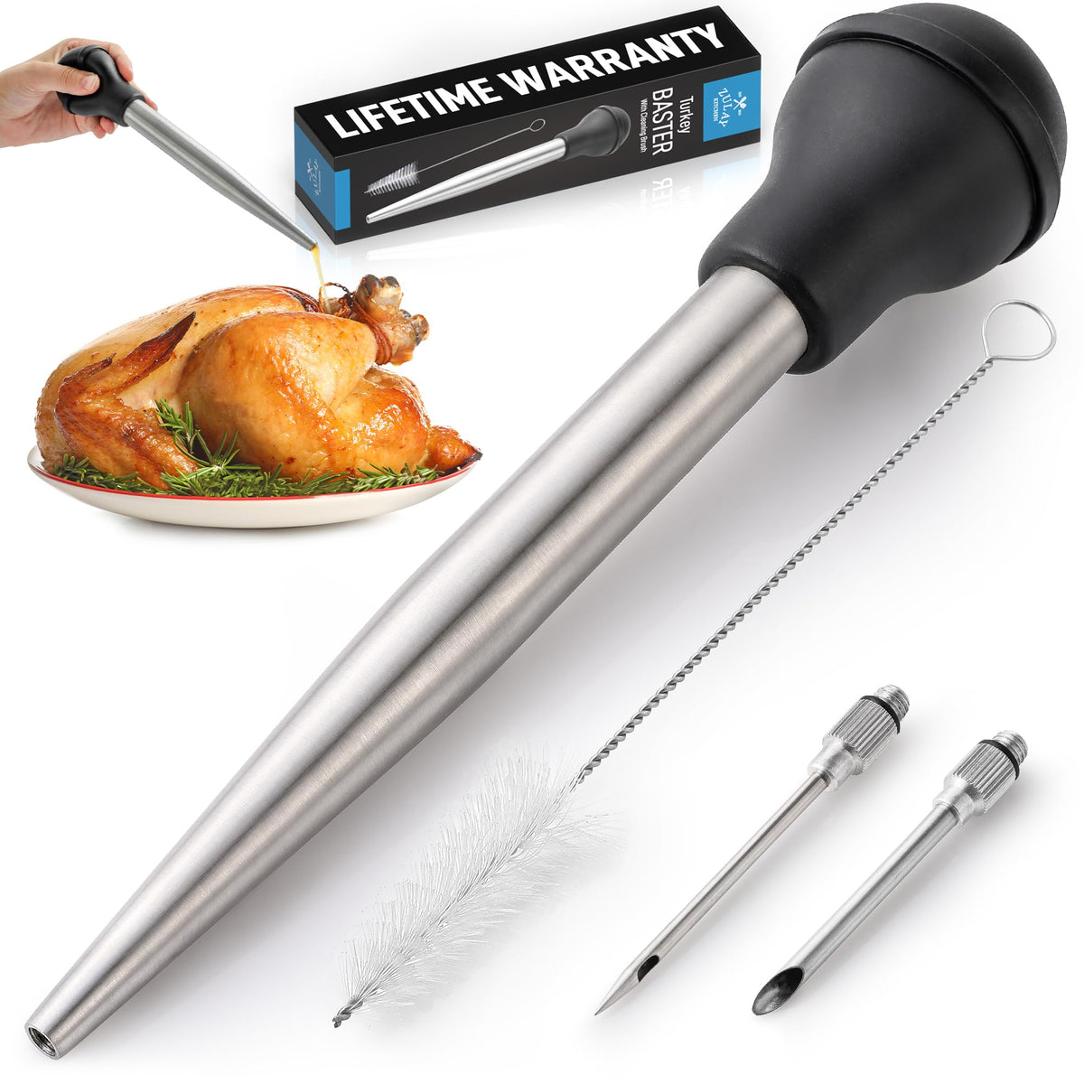 Zulay Kitchen Turkey Baster, Stainless Steel Syringe With 2 Needles