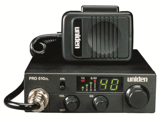Pro Series 40-Channel CB Radio. Compact Design. Backlit LCD Display. Public Address. ANL Switch and 7 Watts of Audio Output. Unique PLL Circuit. S/RF LED Meter. by Uniden – Model
