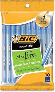 BIC Round Stic Ball Pen, Blue, 10 ct