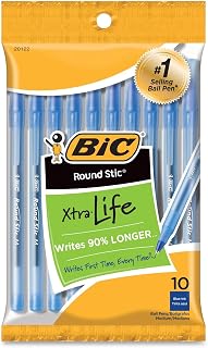 BIC Round Stic Ball Pen, Blue, 10 ct