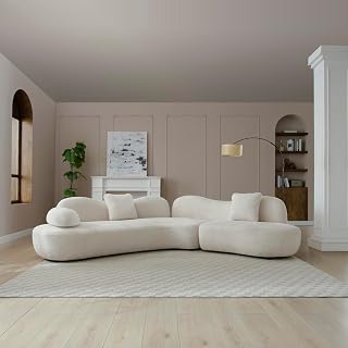 Curved Modular Sofa, 5-Seater, White, Crescent Shape, Butterfly Backrest