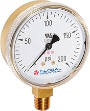 Global Industrial 2" Compressed Gas Gauge, 4000 PSI, 1/4" NPT LM, Polished Brass