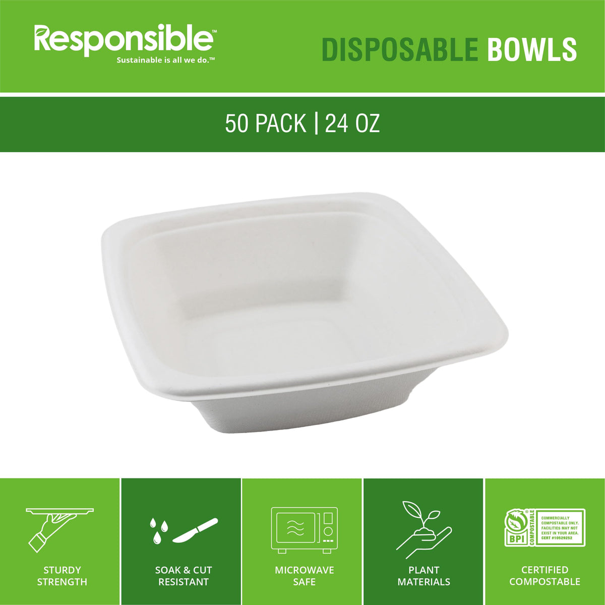 Responsible Products 24 oz (50 Count) / Natural Brown / Casual Bowls