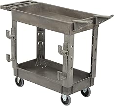 Global Industrial Plastic 2 Shelf Service Cart with Ladder Holder and Utility Hooks, 38" L x 17-1/2"W x 32-1/2"H