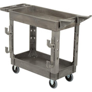 Plastic 2 Shelf Service Cart with Ladder Holder and Utility Hooks by Global Industrial – 38"L x 23.5"W x 32.5"H, Plastic, Gray, Model 800371