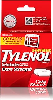 Tylenol Extra Strength Caplets, 500 mg Acetaminophen, Travel Size, 6 ct