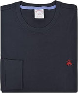 Brooks Brothers Men's All Cotton Golden Fleece Embroidery Solid Long Sleeve Crewneck Tee T-Shirt (185885 Navy Blue/Red Logo, XX-Large)