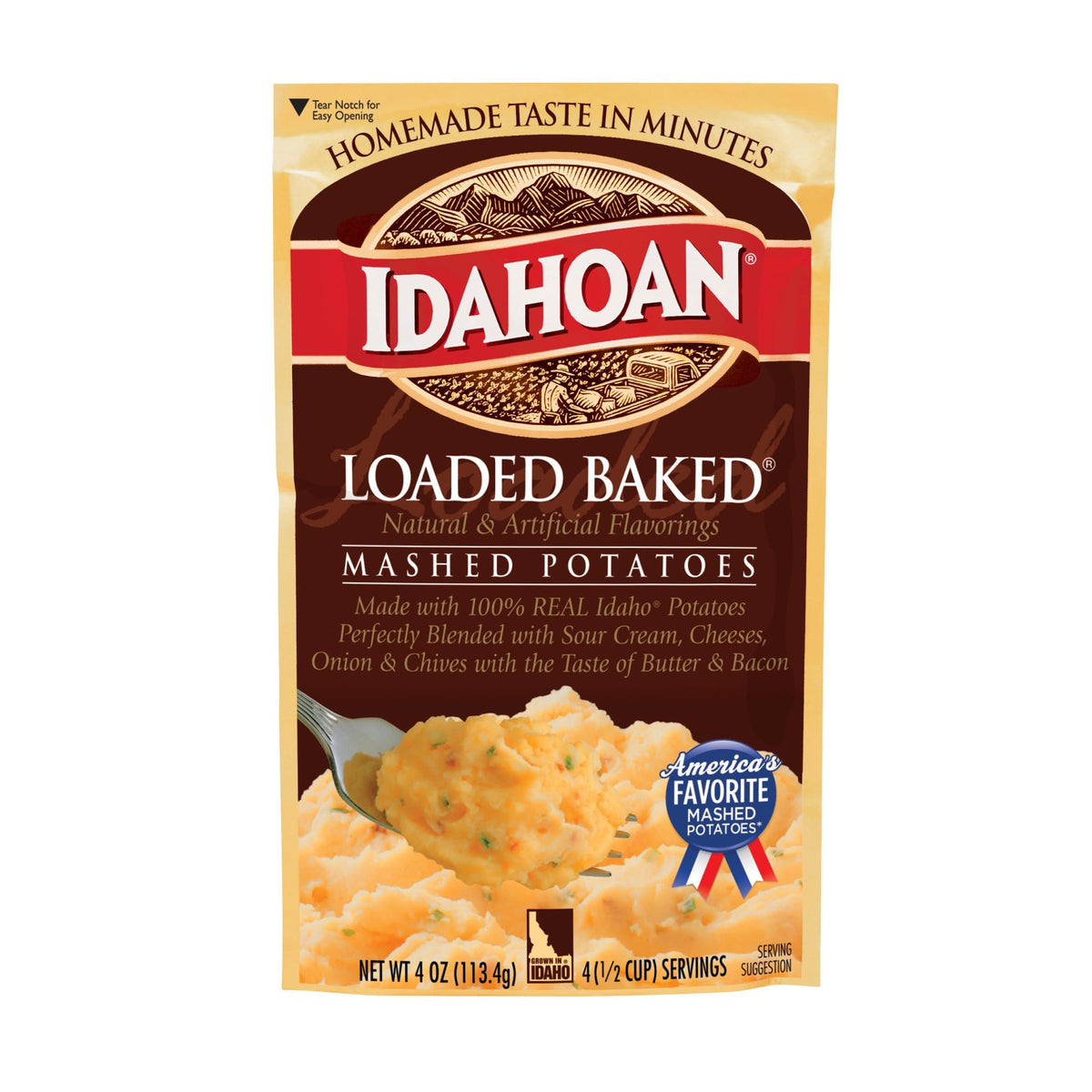Loaded Baked Mashed Potatoes 4 oz. (Pack of 12) by Idahoan – 4 Ounce (Pack of 12), Yellow, Pack of 12