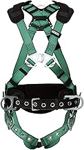 MSA 10197365 V-Form Construction Harness - Extra Large, D-Ring Configuration: Back/Hip, Tongue Buckle Leg Straps, With Shoulder Padding, Full Body Harness