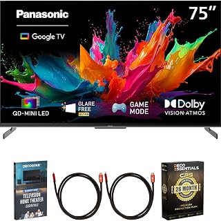Panasonic 75 inch W85C 4K QD-Mini LED Google TV 2026 TN-75W85CPS Bundle | TN-75W85CPS Include 2x HDMI Cable, Home Theater Guide and Deco Essentials Exclusive 26 Month CPS Enhanced Protection Pack