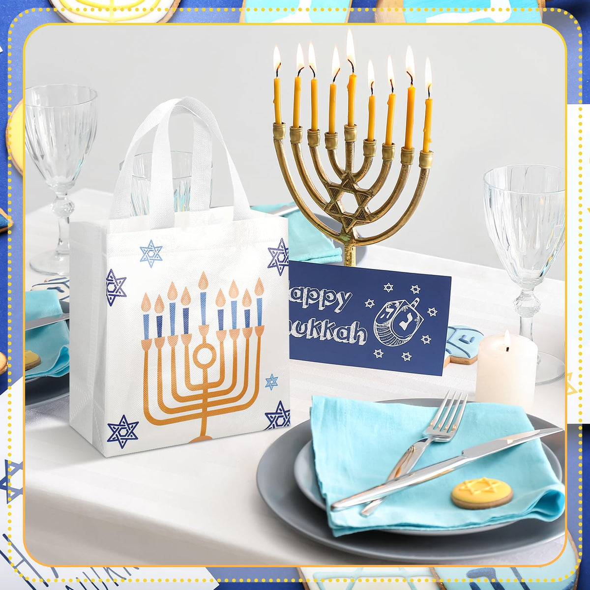 Tegeme Hanukkah Gift Bags, 9 x 8.7 x 4.3 Inches, Pack of 24