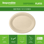 Responsible Products 12 x 10 inch (500 Count) / Natural Brown / Casual Plates